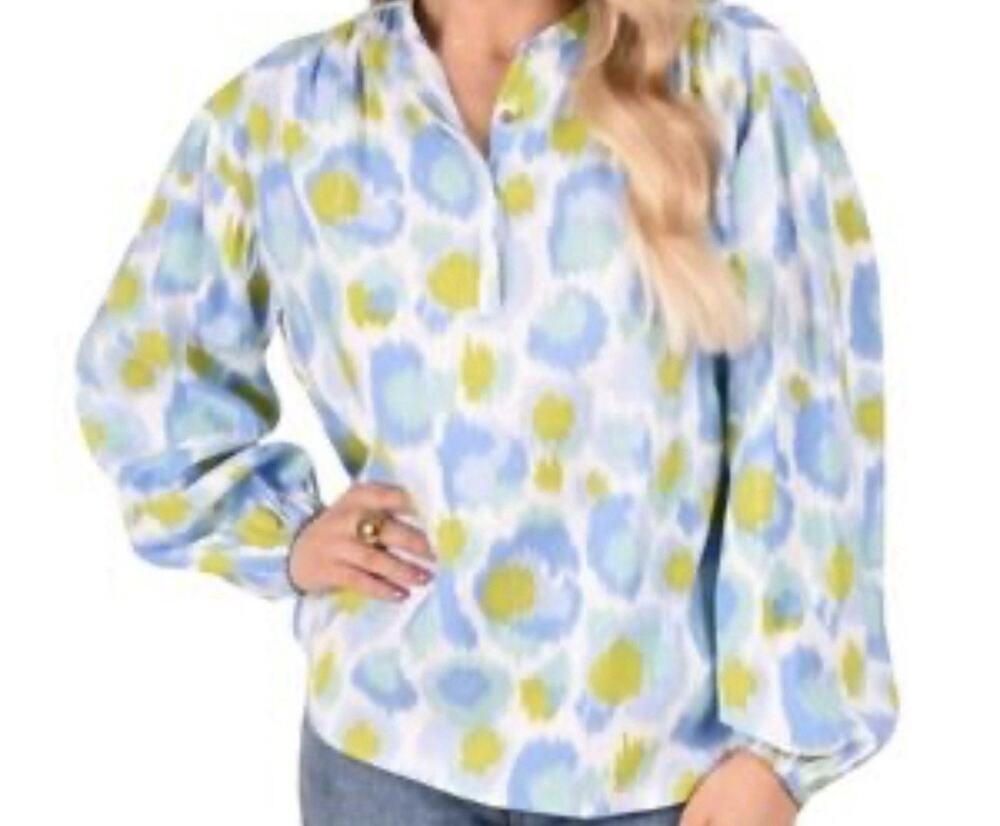 Emily McCarthy Lolli Long Sleeve Top Cheetah Ikat Print Women's Size Large